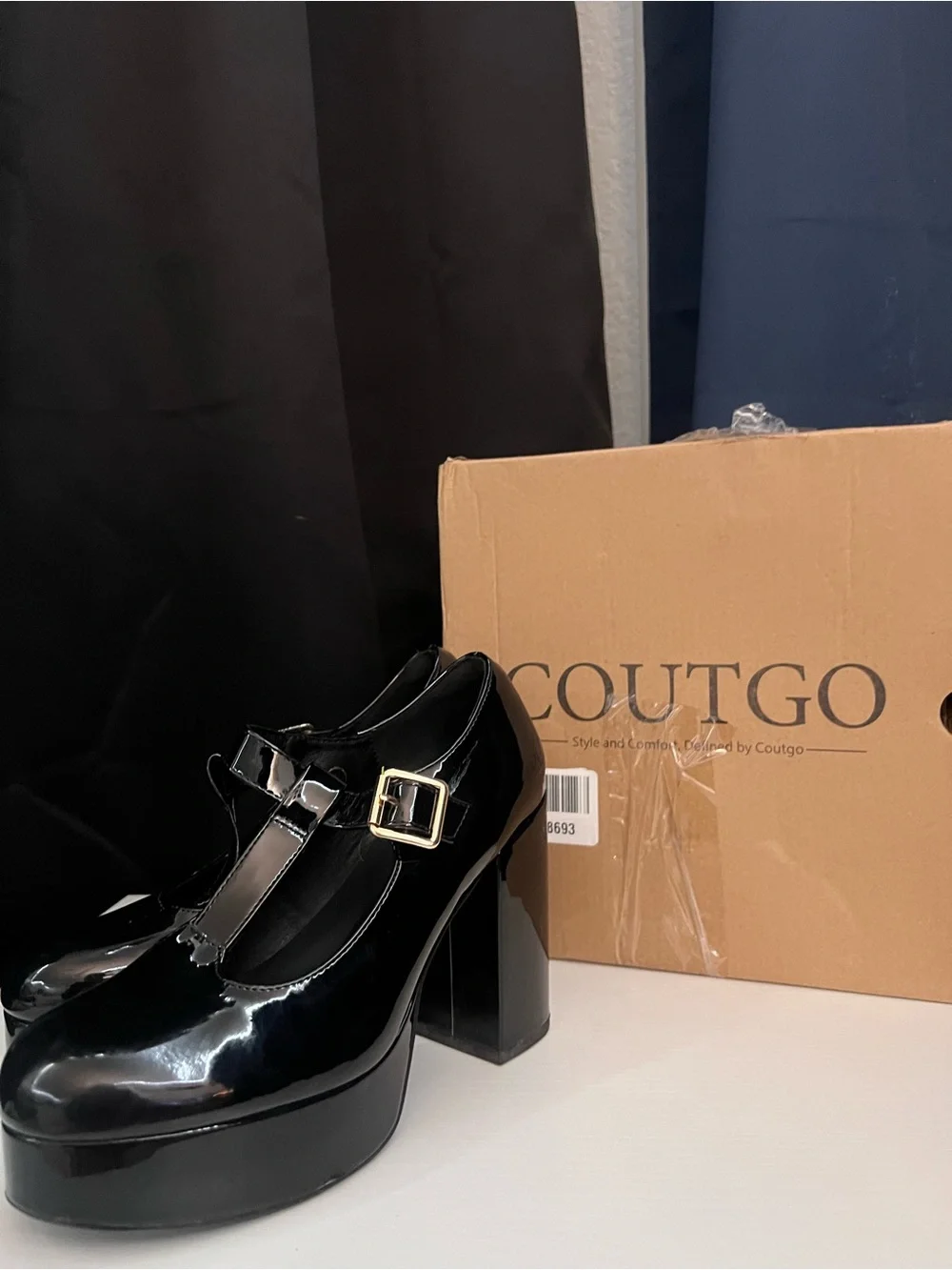 Coutgo Black Platform Mary Jane Heels Women’s Size 7.5 Chunky Block Heel Goth